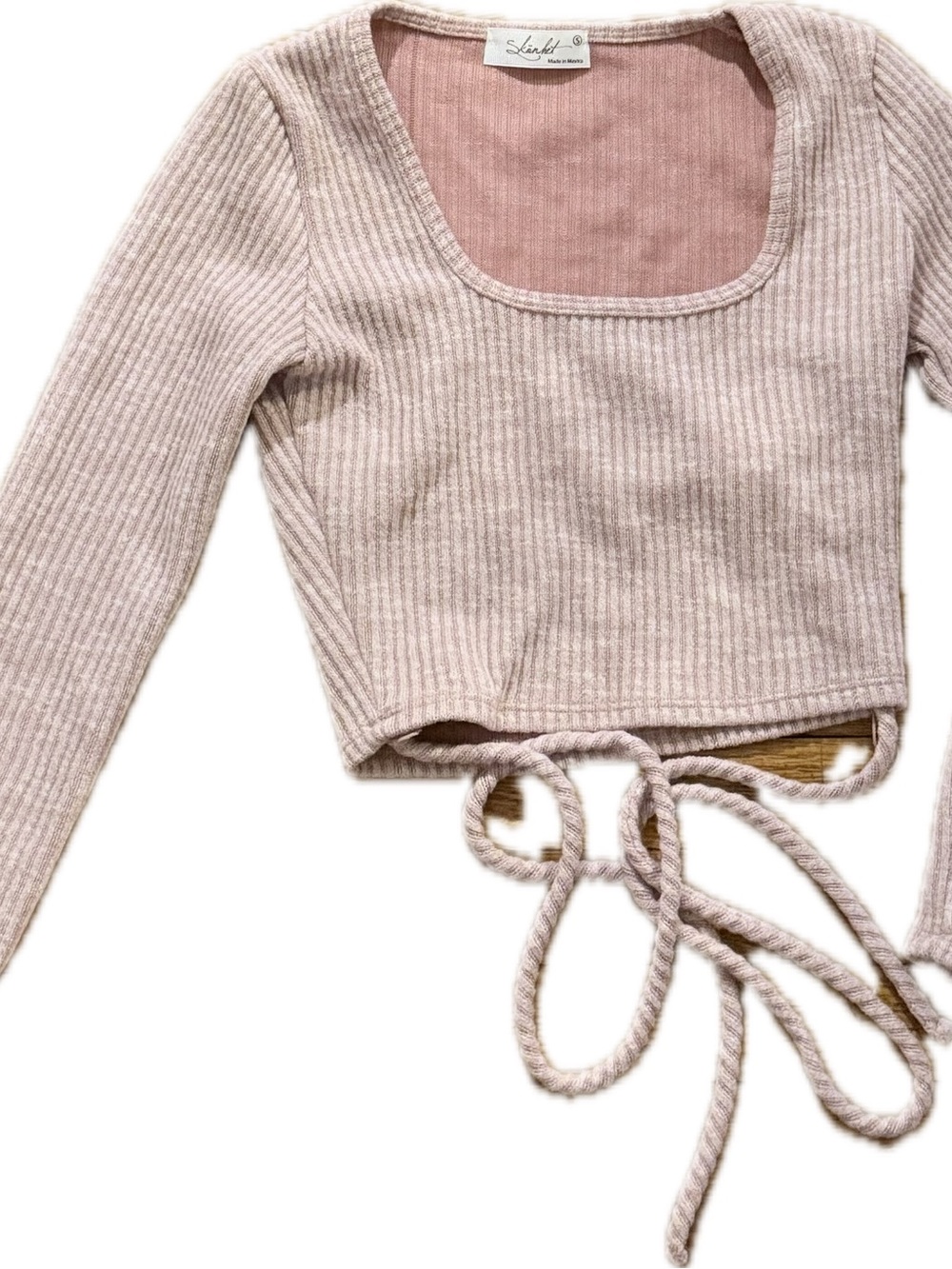 Slink'd Ribbed Square Neck Tie-Waist Crop Top - Blush